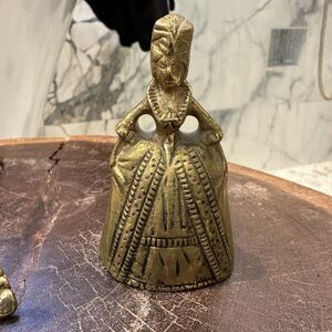 Antique Brass Dinner Bell, Lady Bell Figurine, Marie Antoinette 3” Tall